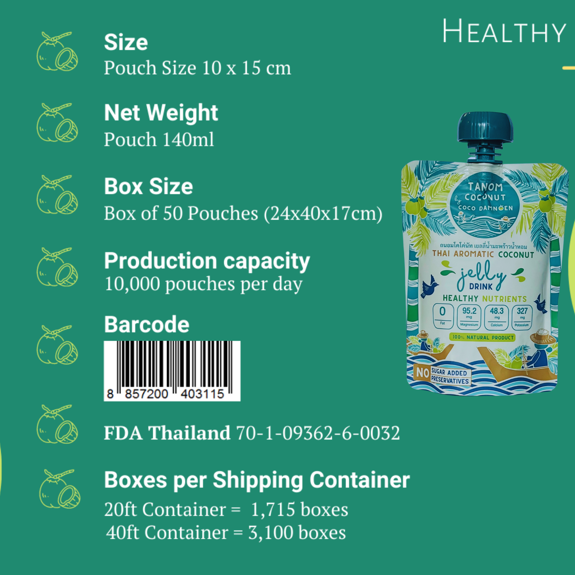 Buy Thai Young Aromatic Coconut Water Jelly Drink - Healthy Drinkable Snack  at Best Prices Online on Thaitrade.com
